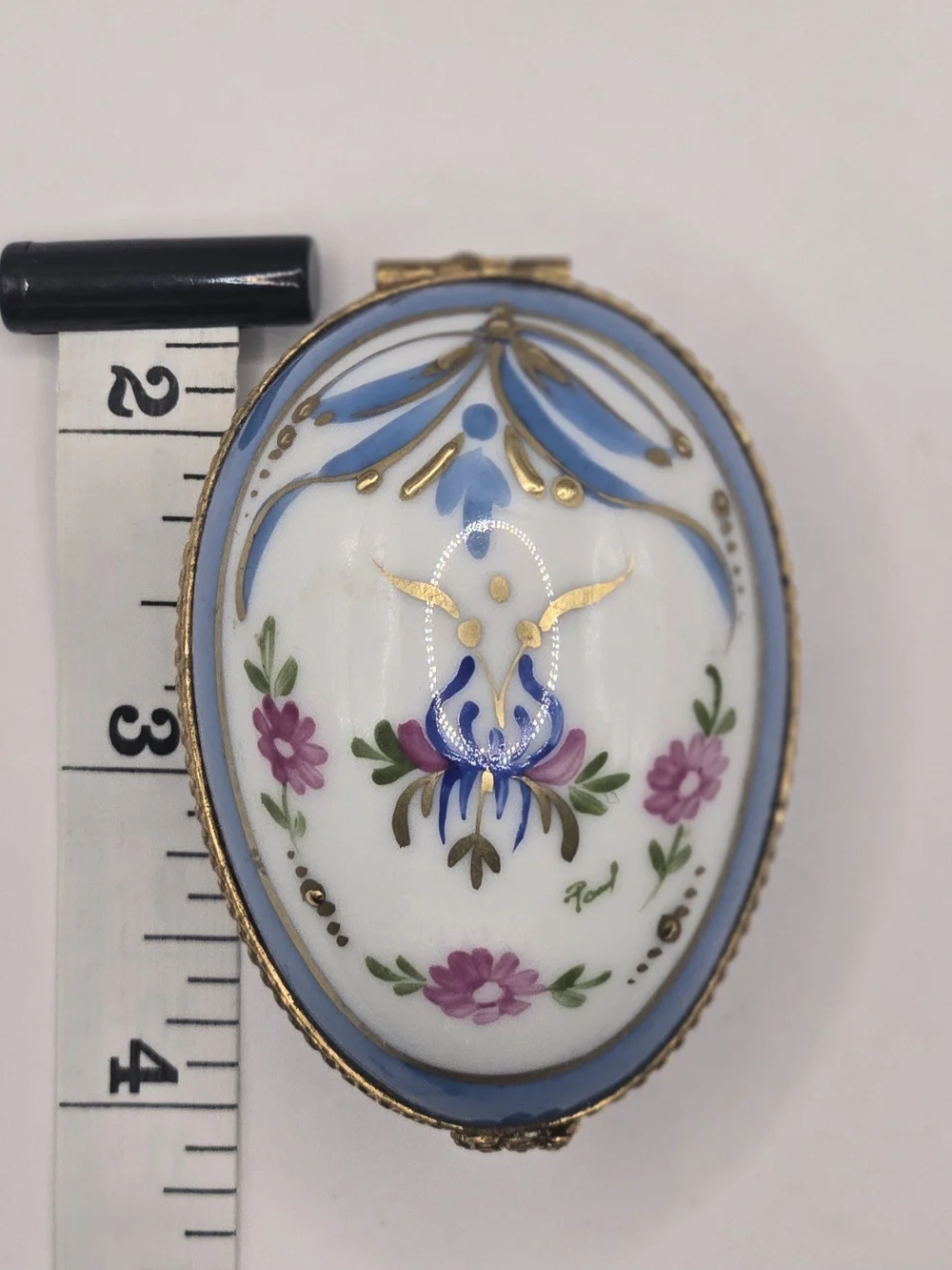 Limoges France Paris Style Porcelain Trinket Box Hand Decorated Floral Blue Gold